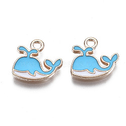 Alloy Enamel Charms, Cadmium Free & Lead Free, Whale Shaped, Light Gold, Deep Sky Blue, 12.5x13x1.5mm, Hole: 1mm(X-ENAM-S115-037D)