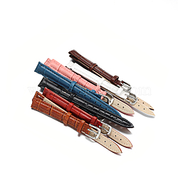 Leather Watch Bands, with 304 Stainless Steel Clasps, Mixed Color, 82~115x12x3.5~4mm(WACH-F017-01)