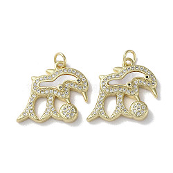 Brass Micro Pave Cubic Zirconia Pendants, with Shell, Real 18K Gold Plated, Dolphin, 20x22x3.5mm, Hole: 3mm(KK-G485-27D-G)