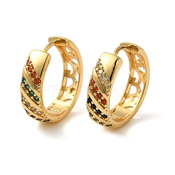 304 Stainless Steel Pave Cubic Zirconia Hoop Earrings for Women, Real 18K Gold Plated, Ring, Colorful, 17.5x5mm(EJEW-U019-02G-02)