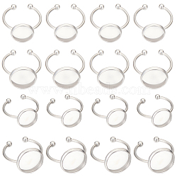 Beebeecraft 20Pcs 2 Size 201 Stainless Steel Cuff Rings Components, Bezel Cup Ring Settings, Flat Round, Stainless Steel Color, Inner Diameter: 17mm, Tray: 10~12mm, 10Pcs/size(RJEW-BBC0001-12)