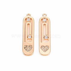 Brass Micro Pave Clear Cubic Zirconia Pendants, Nickel Free, Oval, Real 18K Gold Plated, 27x7x2.5mm, Hole: 1.2mm(KK-T062-194G-NF)