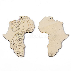 Undyed Natural Wooden  Links Connectors, Laser Cut Shapes, Map with Woman, Antique White, 74x55x4mm, Hole: 1.6mm(WOOD-N007-043A)