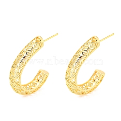 Rack Plating Brass Hollow Coin Pattern Stud Earrings, Half Hoop Earrings, Long-Lasting Plated, Lead Free & Cadmium Free, Real 18K Gold Plated, 35.3x6mm(EJEW-A028-20G)