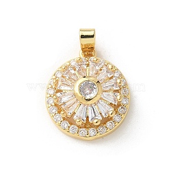 Brass Micro Pave Clear Cubic Zirconia Pendants, Flower, 16x14x7mm, Hole: 3x4.5mm.(ZIRC-D276-01G-F)