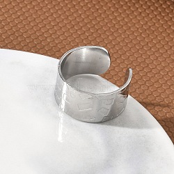 304 Stainless Steel Cuff Open Rings, Quadrilateral Pattern, Stainless Steel Color, 10mm, Inner Diameter: 17.6mm(RJEW-D357-01P)