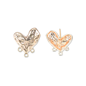 Brass Heart Stud Earring Findings, with Horizontal Loops, Cadmium Free & Nickel Free & Lead Free, Real 18K Gold Plated, 29x23mm, Hole: 1.6mm, Pin: 0.7mm