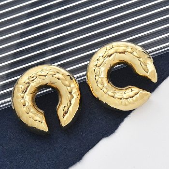 304 Stainless Steel C-Shaped Cuff Earrings for Women, Ion Plating(IP), Real 14K Gold Plated, 30x9.5mm