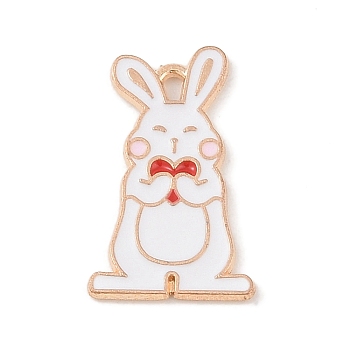 Alloy Enamel Pendants, Light Gold, Rabbit Charm, White, 23x14x1.5mm, Hole: 2x1.5mm