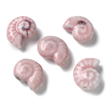 Handmade Porcelain Beads, Snail, Pink, 20~21x16~17x9~10.5mm, Hole: 3mm