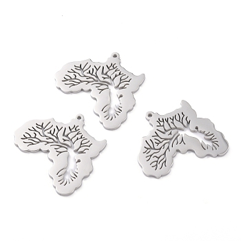 304 Stainless Steel Pendants, Map of Africa, Stainless Steel Color, 30x30.5x1.3mm, Hole: 1.4mm