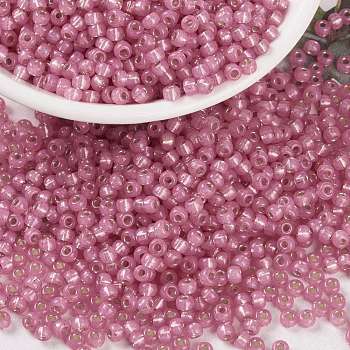 MIYUKI Round Rocailles Beads, Japanese Seed Beads, 8/0, (RR556) Dyed Rose Silverlined Alabaster, 3mm, Hole: 1mm, about 422~455pcs/10g