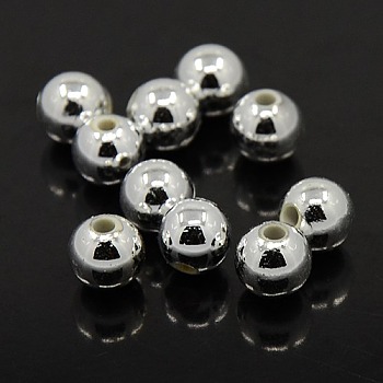 Plating Plastic Acrylic Round Beads, Silver Plated, 12mm, Hole: 2mm, about 550pcs/pound