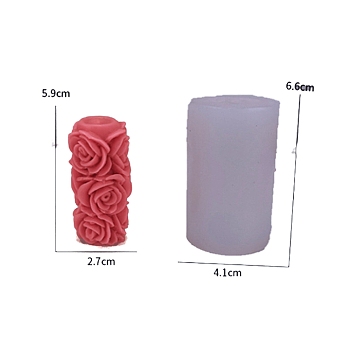 Valentine's Day Rose Flower Pillar Aromatherapy Candle Silicone Mold, DIY Gypsum Decoration Gift Love Mousse Cake Mold, White, 4.1x6.6cm