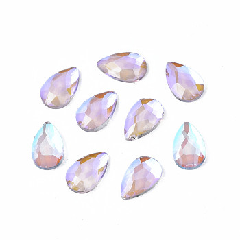 Glass Rhinestone Cabochons, Nail Art Decoration Accessories, Faceted, Teardrop, Lilac, 8x5x2mm