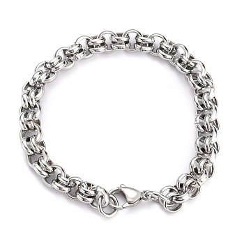 304 Stainless Steel Rolo Chain Bracelets, with Lobster Claw Clasps, Stainless Steel Color, 8 inch(20.3cm)