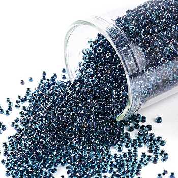 TOHO Round Seed Beads, Japanese Seed Beads, (248) Inside Color AB Blue/Midnight Bl Lined, 15/0, 1.5mm, Hole: 0.7mm, about 3000pcs/10g