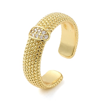 Rack Plating Real 18K Gold Plated Brass Oval Open Cuff Rings, with Cubic Zirconia, Long-Lasting Plated, Lead Free & Cadmium Free, Clear, Inner Diameter: 18.2mm