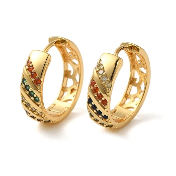 304 Stainless Steel Pave Cubic Zirconia Hoop Earrings for Women, Real 18K Gold Plated, Ring, Colorful, 17.5x5mm