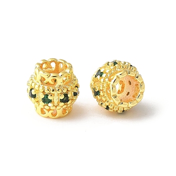 Brass Micro Pave Cubic Zirconia European Beads, Barrel, Rack Plating, Lasting Plated, Cadmium Free & Lead Free, Green, 8x7.5mm, Hole: 4mm