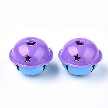 Iron Bell Pendants, Two Tone Color, Medium Purple, 33.5x40mm, Hole: 8x3mm
