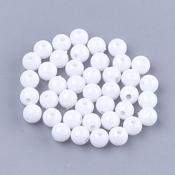 Opaque Plastic Beads, Round, White, 6x5.5mm, Hole: 1.8mm