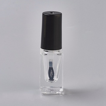 Transparent Glass Nail Polish Empty Bottle, with Brush, Clear, 1.75x1.75x6.1cm, 3ml/bottle