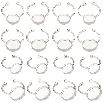 Beebeecraft 20Pcs 2 Size 201 Stainless Steel Cuff Rings Components, Bezel Cup Ring Settings, Flat Round, Stainless Steel Color, Inner Diameter: 17mm, Tray: 10~12mm, 10Pcs/size