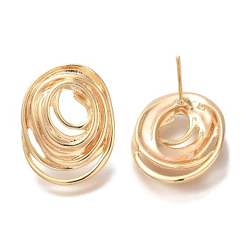 Brass Stud Earrings for Women, Oval, Real 18K Gold Plated, 24x18.5mm