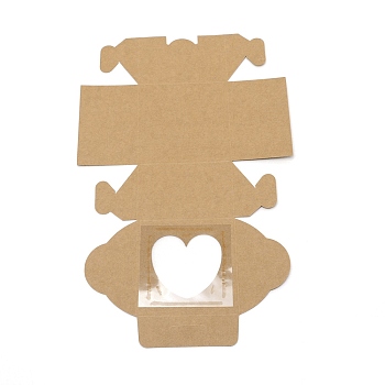 Square Kraft Paper Candy Boxes, with Heart Window, for Wedding Gift Packaging Supplies, BurlyWood, 10x10x6.5cm
