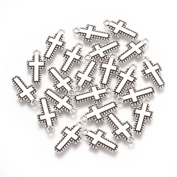 Tibetan Style Alloy Pendants, Cadmium Free & Lead Free, Cross, Antique Silver Color, about 10mm wide, 20mm long, 2mm thick, hole: 2mm