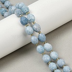 Natural White Jade Beads Strands, Dyed, Faceted, Round, with Seed Beads, Light Sky Blue, 10x9mm, Hole: 1mm, about 33pcs/strand, 15.43''(39.2cm)(G-D305-B01-01R)