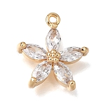 Brass Micro Pave Clear Cubic Zirconia Charms, Flower Charms, Nickel Free, Real 18K Gold Plated, 14x12x3.5mm, Hole: 1.2mm(CU-K001-06G)