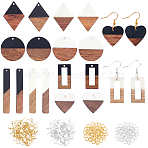 DIY Wooden Dangle Earring Making Kits, Including Heart & Geometric Resin & Walnut Wood Pendants, Brass Earring Hooks & Jump Rings, Mixed Color, 160pcs/box(DIY-OC0006-45)