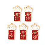 Alloy Enamel Pendants, Rectangle with Chinese Character & Plutus Cat, Chinese Red Envelope Style, Light Gold, Red, 32x17x1.5mm, Hole: 1.4mm(ENAM-S121-162)