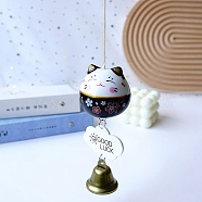 Porcelain Maneki Neko Hanging Bell Wind Chimes Decor, Feng Shui Lucky Cat for Car Interiors Hanging Ornaments, Black, 280mm(PW23030300868)