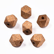 Painted Natural Wood Beads, Laser Engraved Pattern, Faceted, Polygon with Leopard Print, Saddle Brown, 10x10x10mm, Hole: 2mm(WOOD-T021-51A-09)