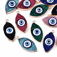 Druzy Resin Pendants, with Edge Light Gold Plated Iron Loops, Eye, Mixed Color, 33x15x8mm, Hole: 2mm(RESI-S383-058)