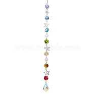 Glass and Brass Link Pendant Decorations, With Alloy Pendants, Star with Moon, Colorful, 353mm(HJEW-TA00127)