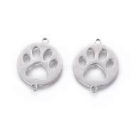 201 Stainless Steel Pet Links, Manual Polishing, Flat Round with Dog Footprint, Stainless Steel Color, 20x16x1.5mm, Hole: 1.5mm(STAS-F231-094P)