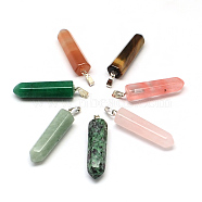 Pencil Natural & Synthetic Mixed Stone Point Pendants, with Platinum Tone Brass Findings, Mixed Color, 35x9x9mm, Hole: 6x2mm(G-R220-34)