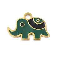 Ion Plating(IP) 304 Stainless Steel Enamel Charms, Golden, Elephant Charm, Green, 12x8x1mm, Hole: 2mm(FIND-Q111-02G-02)