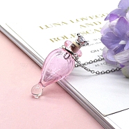 Lampwork Teardrop Perfume Bottle Necklaces, Pendant Necklace with Stainless Steel Chains, Pink, 23.62 inch(60cm)(PW-WG87909-01)