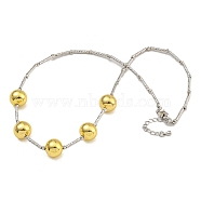 Rack Plating Brass Bib Necklaces for Women, Real 18K Gold Plated & Platinum, Cadmium Free & Lead Free, Long-Lasting Plated, Round, 17.32 inch(44cm), Bead: 12mm(NJEW-C059-09G-05)