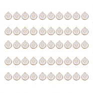 Golden Plated Alloy Charms, with Enamel, Enamelled Sequins, Flat Round, White, Letter.V, 14x12x2mm, Hole: 1.5mm, 50pcs/Box(ENAM-SZ0001-25A-V)