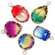 10Pcs 5 Style Two Tone Transparent Glass Pendants, with Golden Plated Brass Settings, Faceted, Mixed Shape, Mixed Color, 18.5~24x11~15x6.5~8.5mm, Hole: 1.8~2mm, 2pcs/style(GLAA-SZ0001-75)