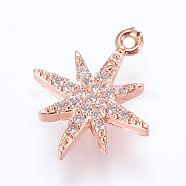 Brass Micro Pave Cubic Zirconia Charms, FLower, Rose Gold, 14x11.5x2mm, Hole: 0.5mm(ZIRC-G116-09RG)