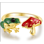 Frog & Mushroom Alloy Open Cuff Ring for Women, Golden, US Size 5 3/4(16.3mm)(JR943A)