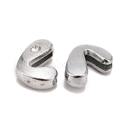 Letter Slider Beads for Watch Band Bracelet Making, Platinum Plated Alloy Crystal Rhinestone Slide Charms, Cadmium Free & Nickel Free & Lead Free, Letter.L, 11~13x9~11.5x4~5mm, Hole: 7.5~8x1mm(X-ALRI-O012-L-NR)