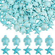200Pcs Dyed Synthetic Turquoise and Howlite Beads, Turtle & Starfish, 15.5~18.5x13.5~15x5.5~8mm, Hole: 1~1.5mm(G-SC0002-42)